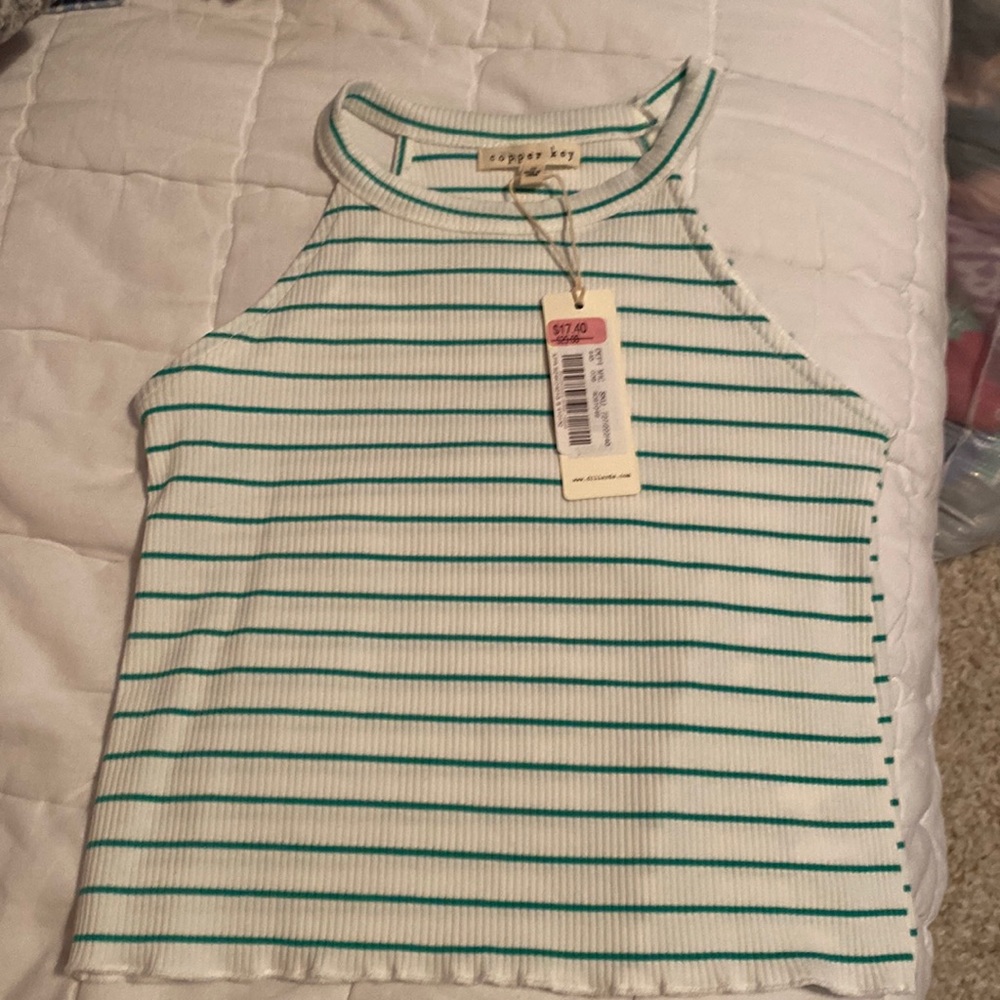 Copper Key green and white Girls tank size S